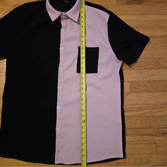 Men’s Romwe XL Button Down Shirt Short Sleeve Pink/Black 90s Style - Picture 3 of 5